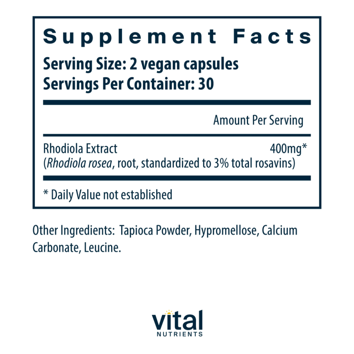 Rhodiola rosea 3% Standardized Extract by Vital Nutrients 60 count