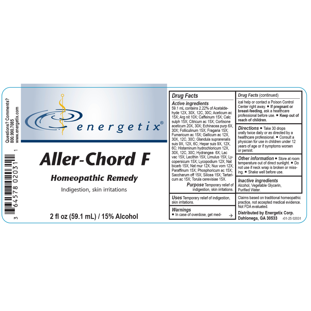 Aller Chord F by Energetix, allergy support, allergies, immune support, food allergies, food substances, food additives, preservatives, digestive difficulties, diarrhea, bloating, constipation, head congestion, difficulty swallowing, itching, skin rash, irritability, and difficulty concentrating