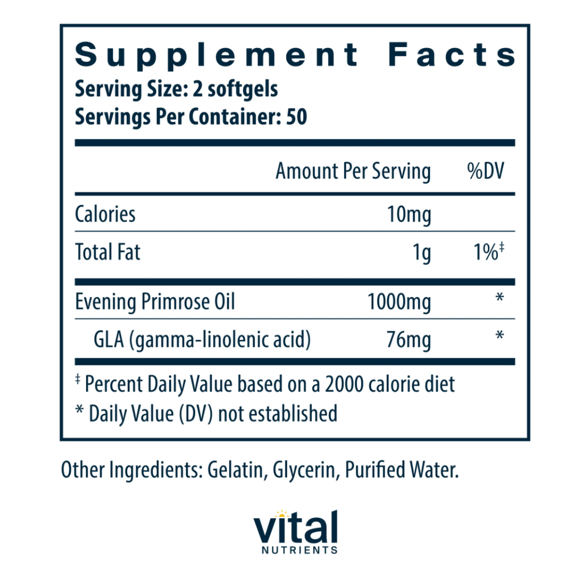 Evening Primrose Oil 1000 - GLA 90mg by Vital Nutrients