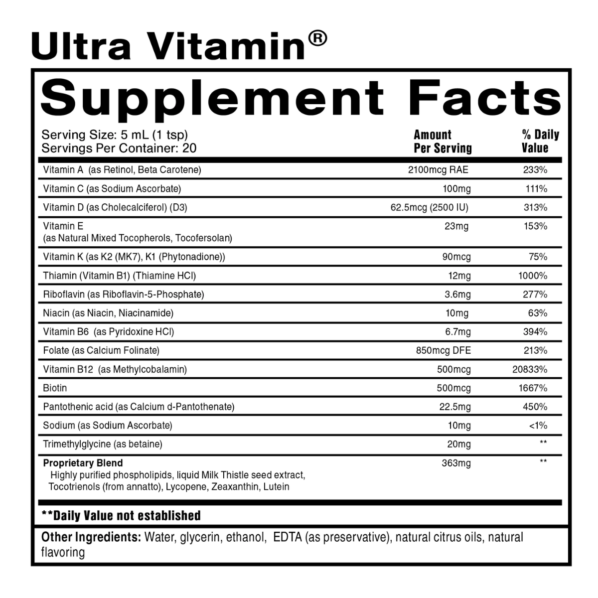 Ultra Vitamin by QuickSilver Scientific ingredients