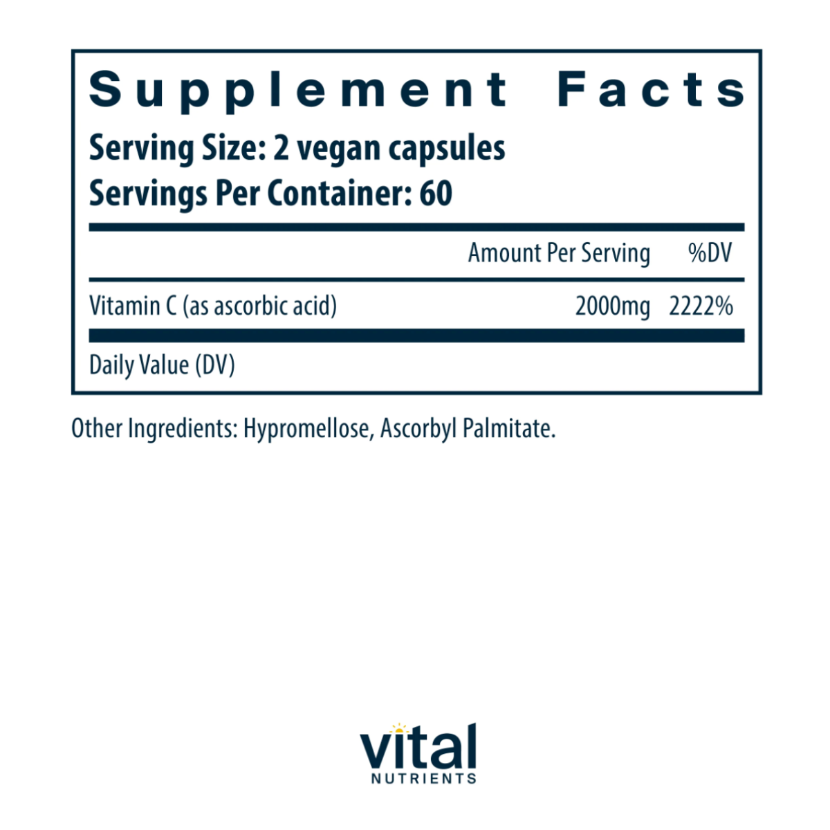 Vitamin C (100% pure ascorbic acid) 1000mg by Vital Nutrients 120 count