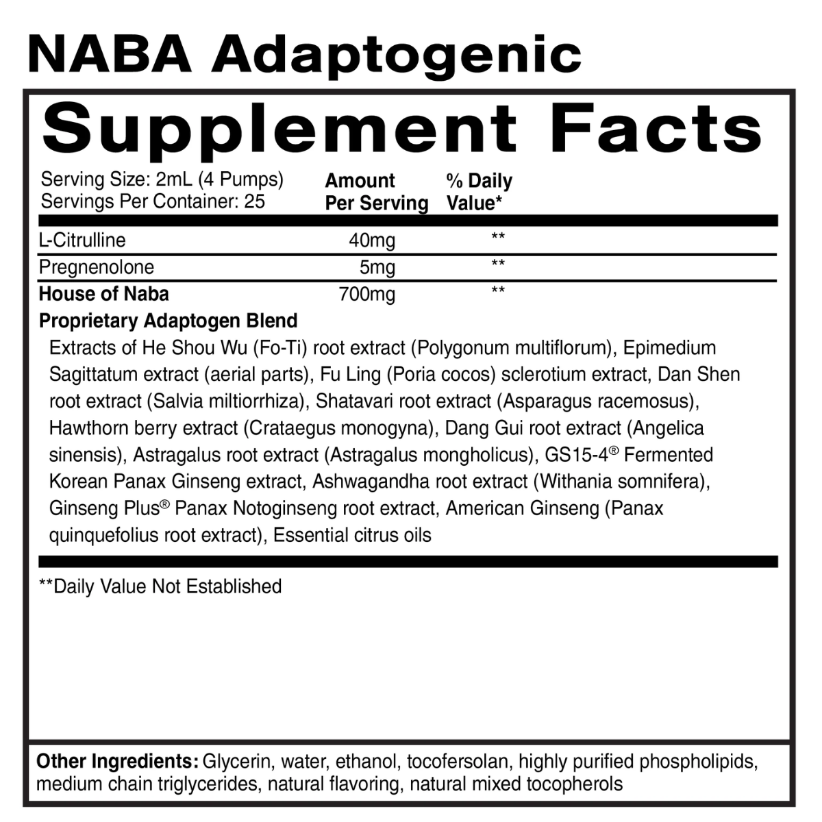 Adaptogenic Reserve Blend by Quicksilver Scientific ingredients