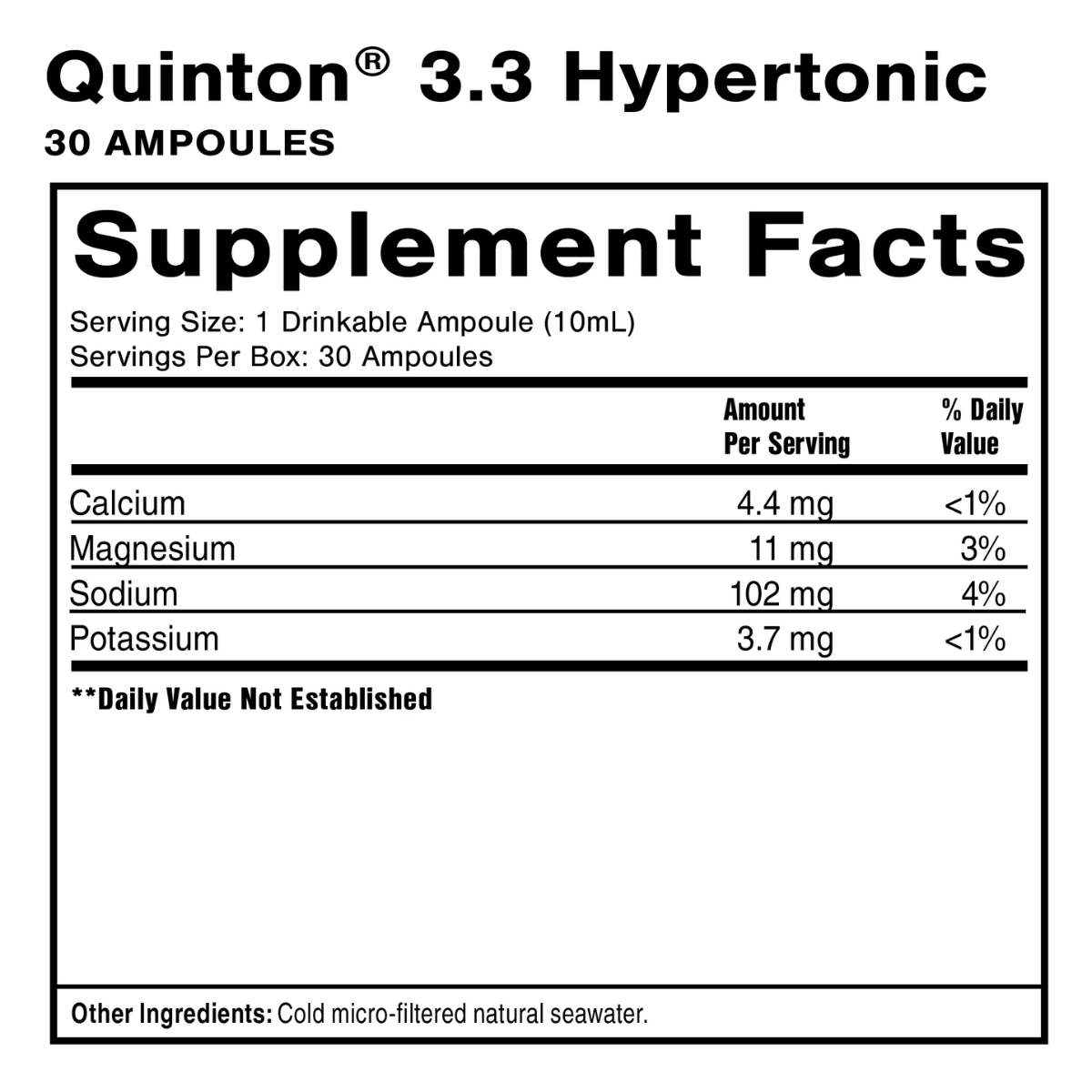 Quinton Hypertonic 3.3 Ampoules by Quicksilver Scientific ingredients