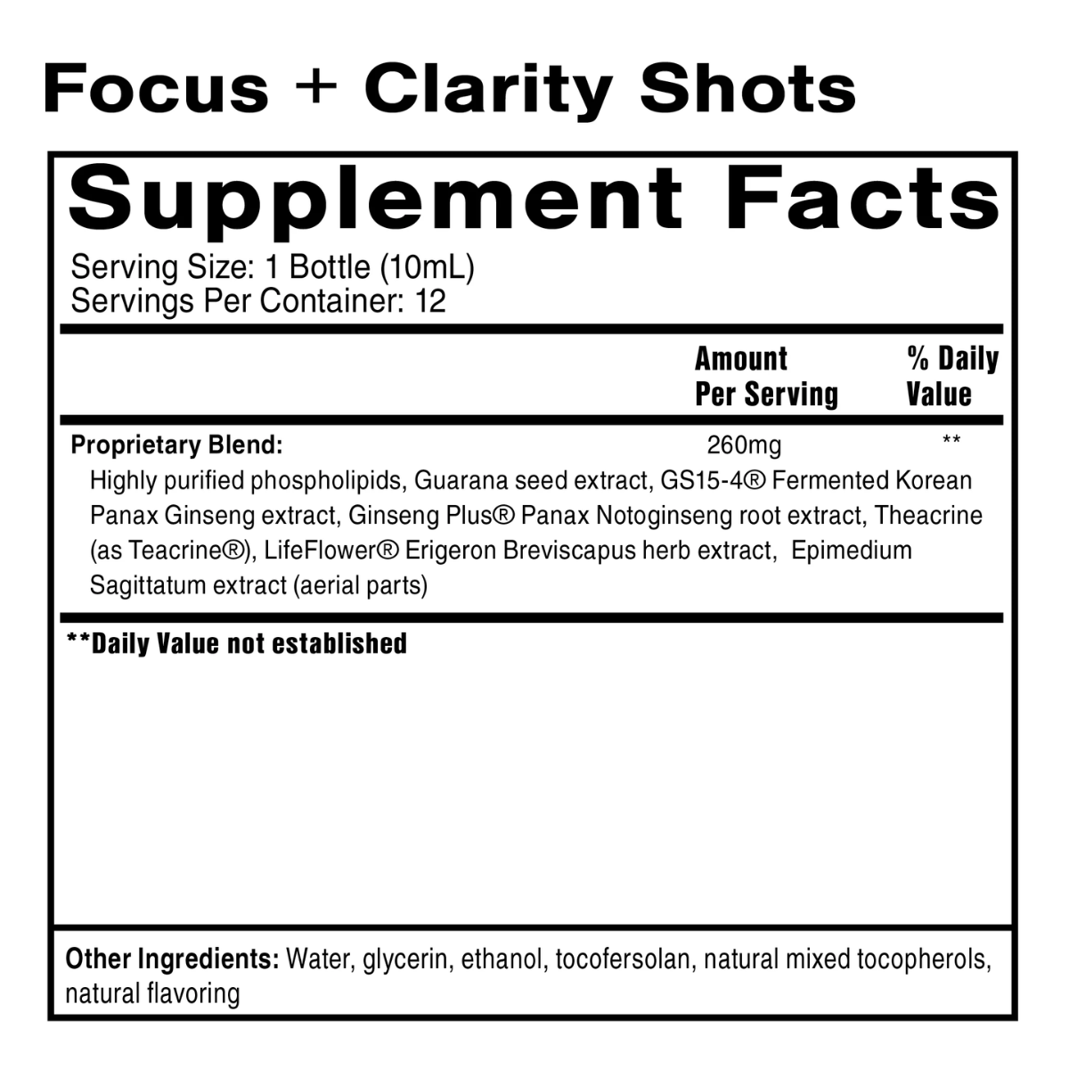 Focus + Clarity Shots by Quicksilver Scientific ingredients