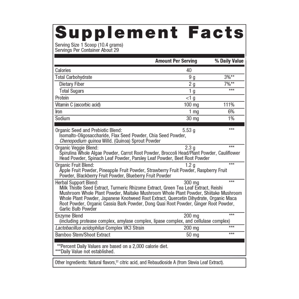 PhytoMulti Superfoods (formerly Phytoganix Tropical Fruit Canister) by Metagenics ingredients