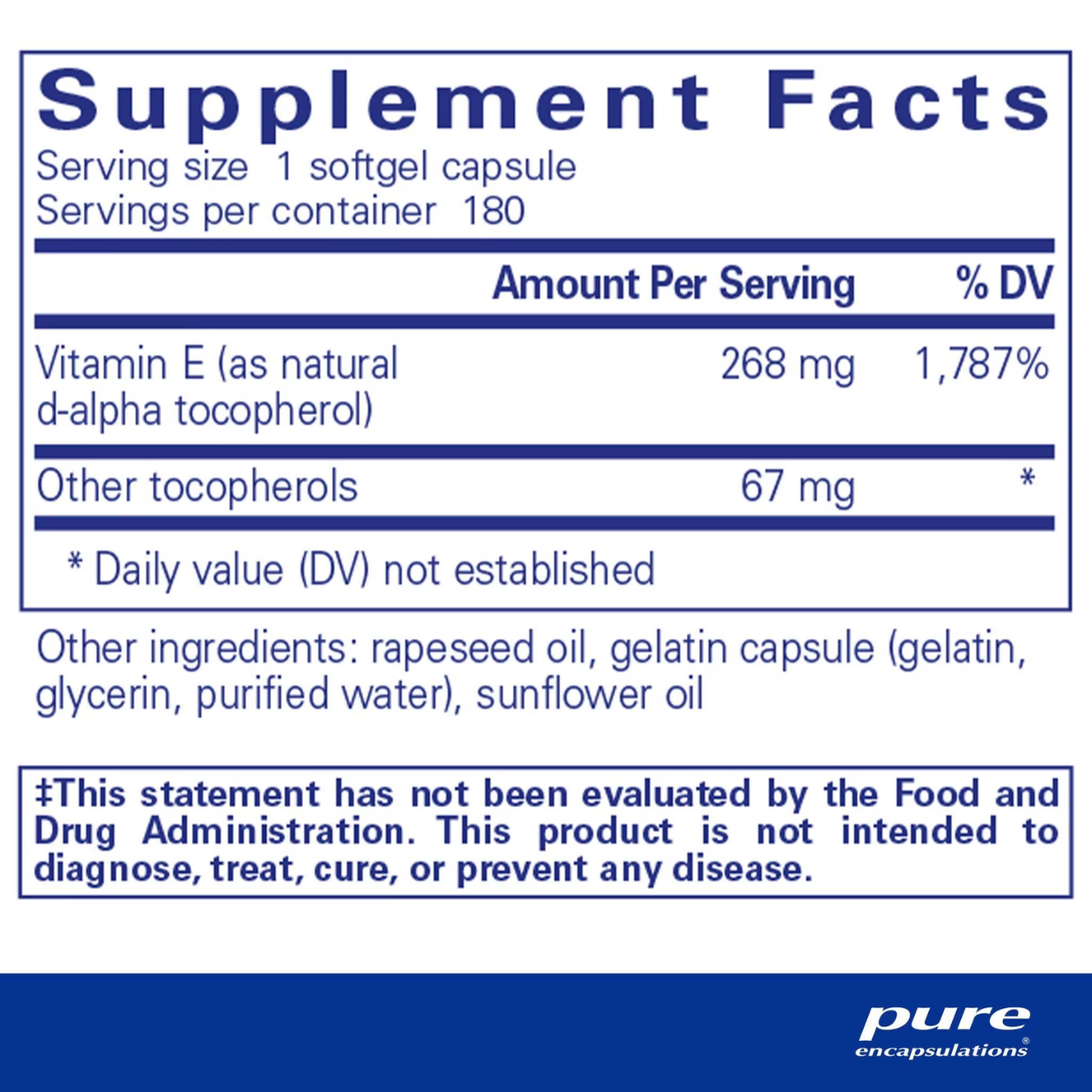 Vitamin E (with mixed tocopherols) by Pure Encapsulations (180 Capsules)