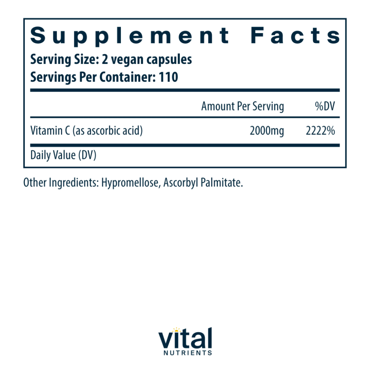 Vitamin C (100% pure ascorbic acid) 1000mg by Vital Nutrients 220 count