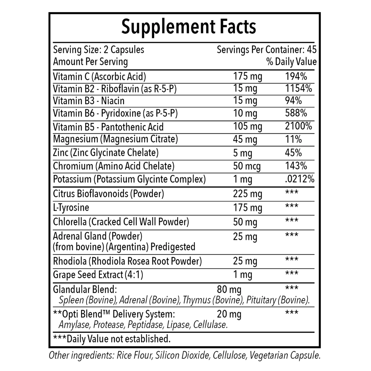 Opti Adrenal 90 ct by Optimal Health Systems Ingredients