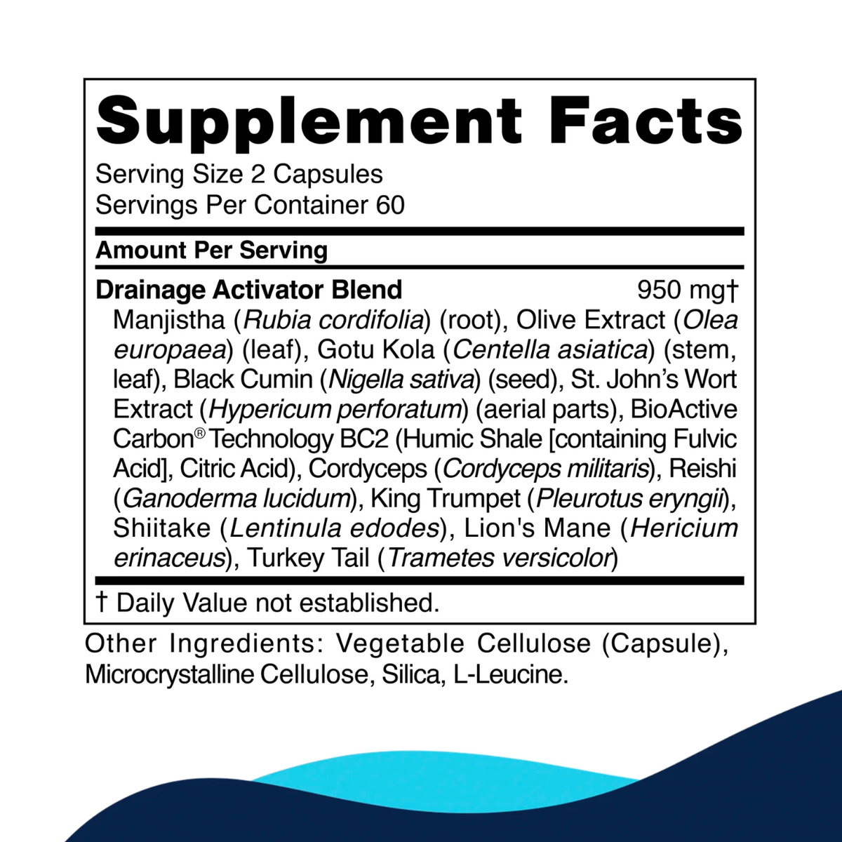 Drainage Activator ingredient label