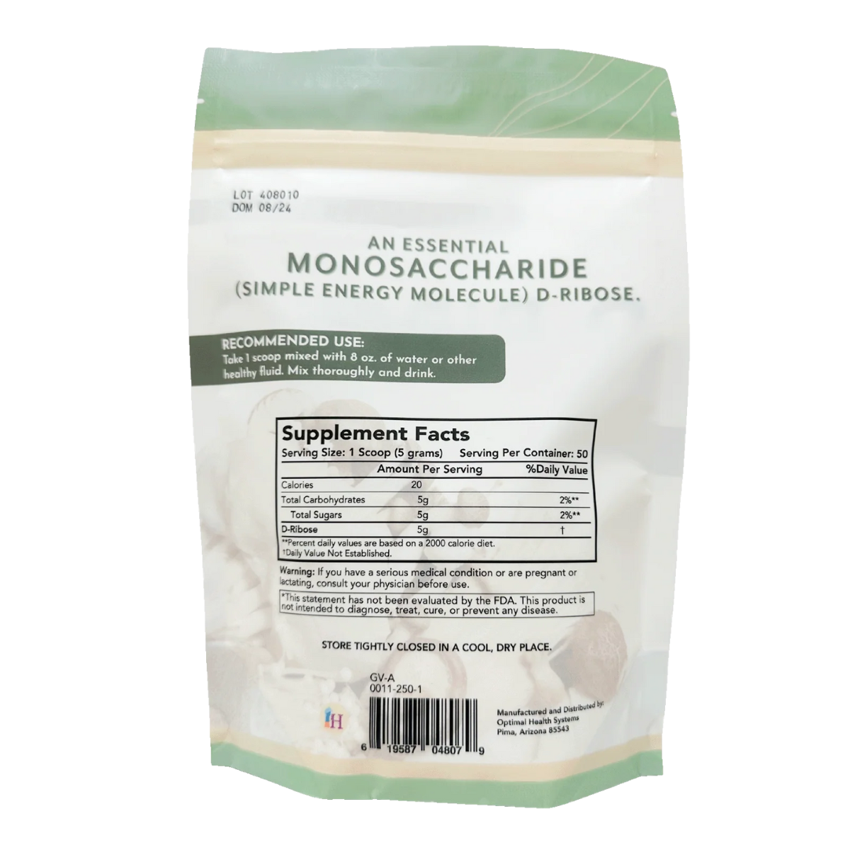 Essential Pure D-Ribose Powder 250 g by Optimal Health Systems