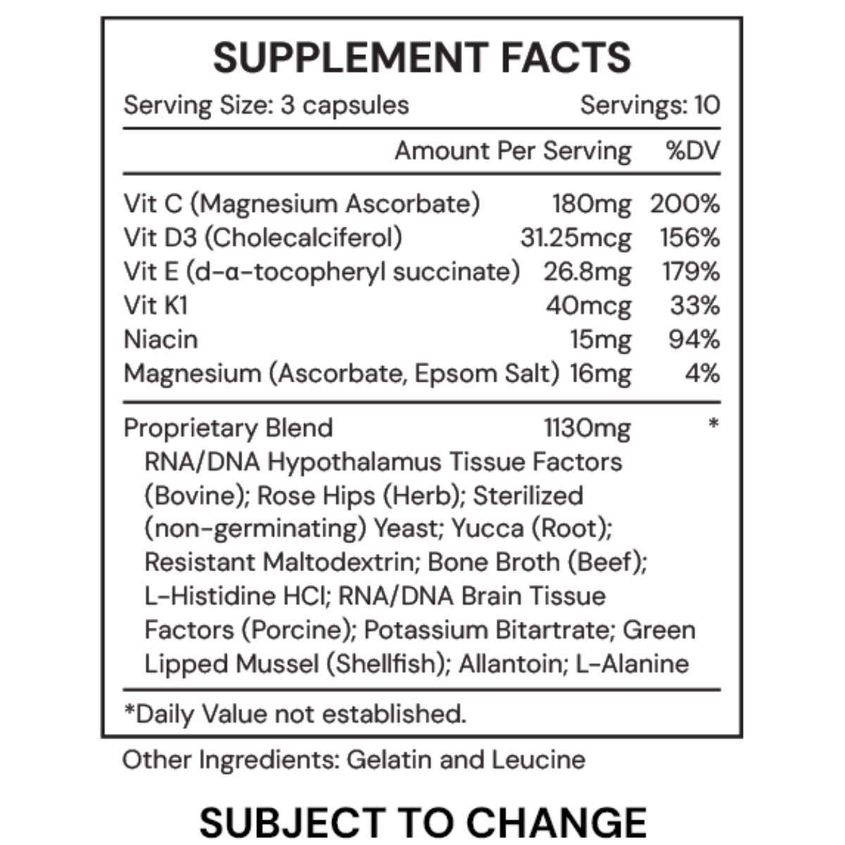 5 – Stabilizer is formulated to support the body’s natural cellular replication processes, ensuring healthy mitosis and maintaining the integrity of RNA and DNA sequences.