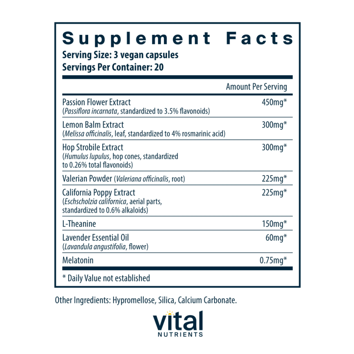 Sleep Aide by Vital Nutrients Dosage