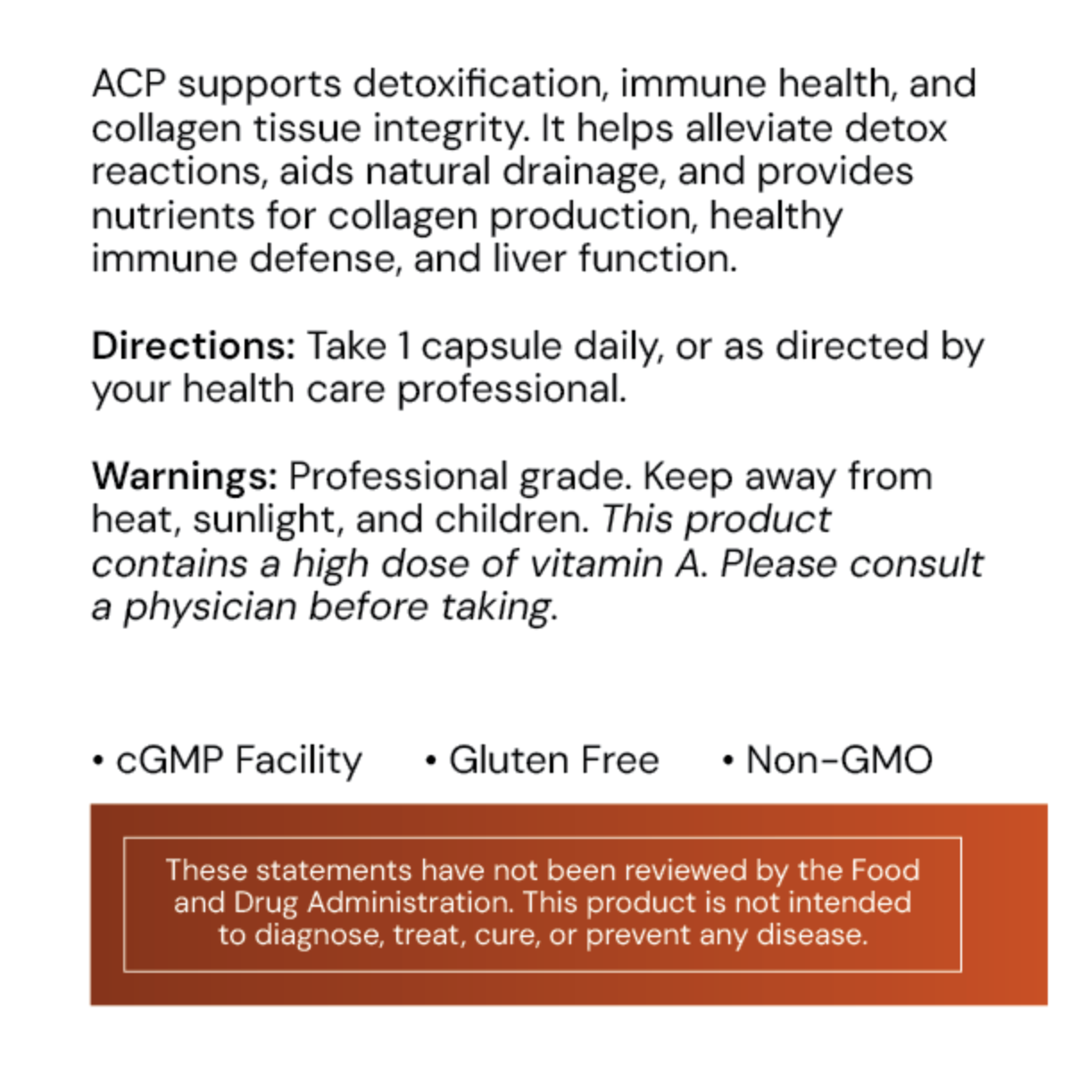 ACP is a powerful, comprehensive formula designed to support detoxification, immune health, and collagen tissue integrity. 