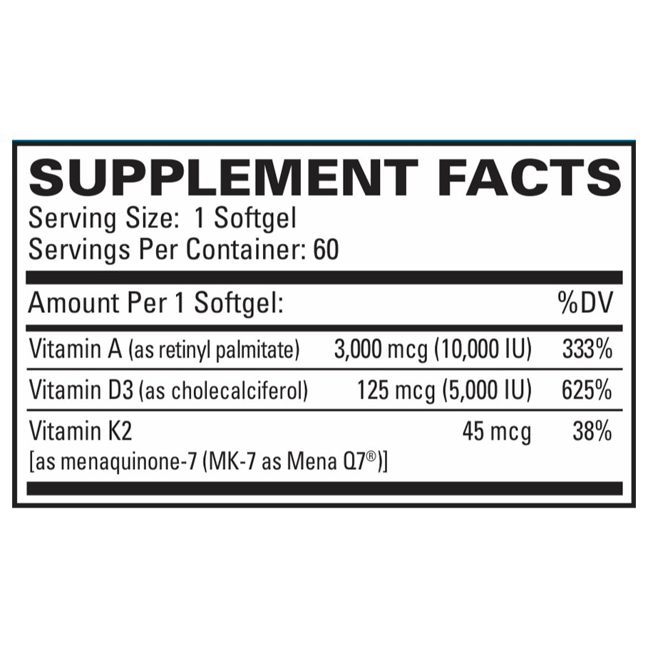 A-D-K2 Cardio Health by EuroMedica Ingredients Label