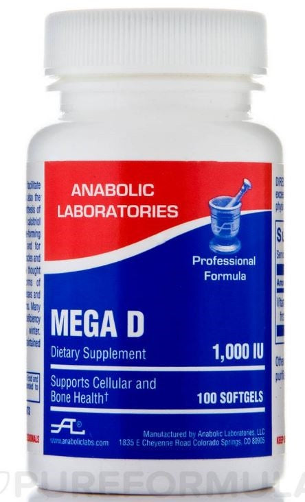 D 1,000 I.U Vitamin D3 CAP (MEGA D) 100 count by Anabolic Labs
