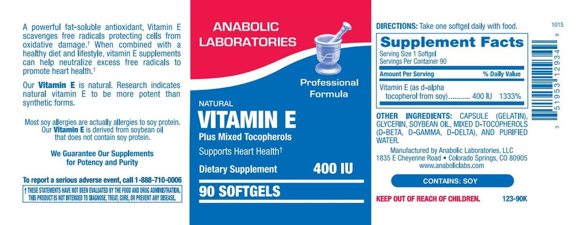 E 400 I.U. PLUS MIXED TOCOPHEROLS CAP 90 count by Anabolic Labs