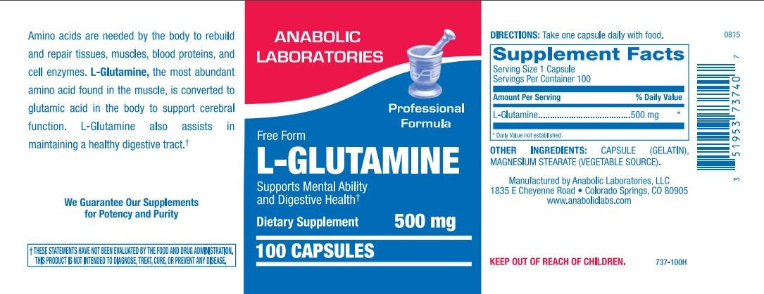 L-GLUTAMINE CAPS 500MG 100 count by Anabolic Labs