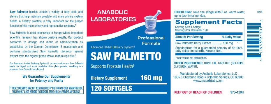 SAW PALMETTO SOFTGELS 120 count by Anabolic Labs