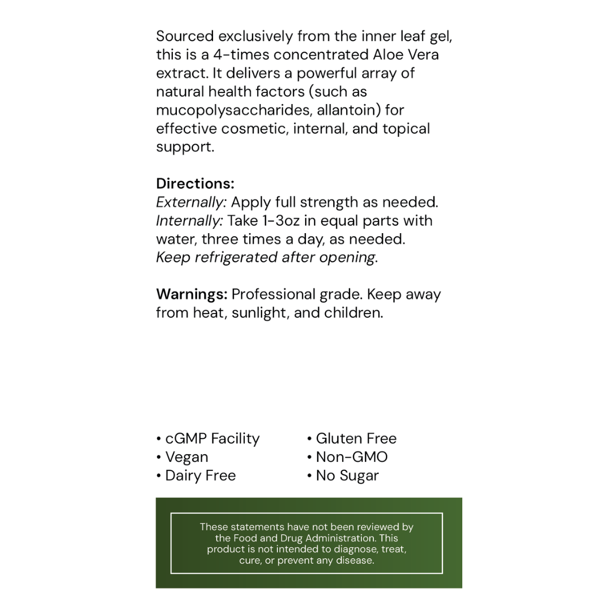 AO is a highly concentrated, four-times strength aloe vera extract derived from the inner gel of the aloe plant’s leaves.