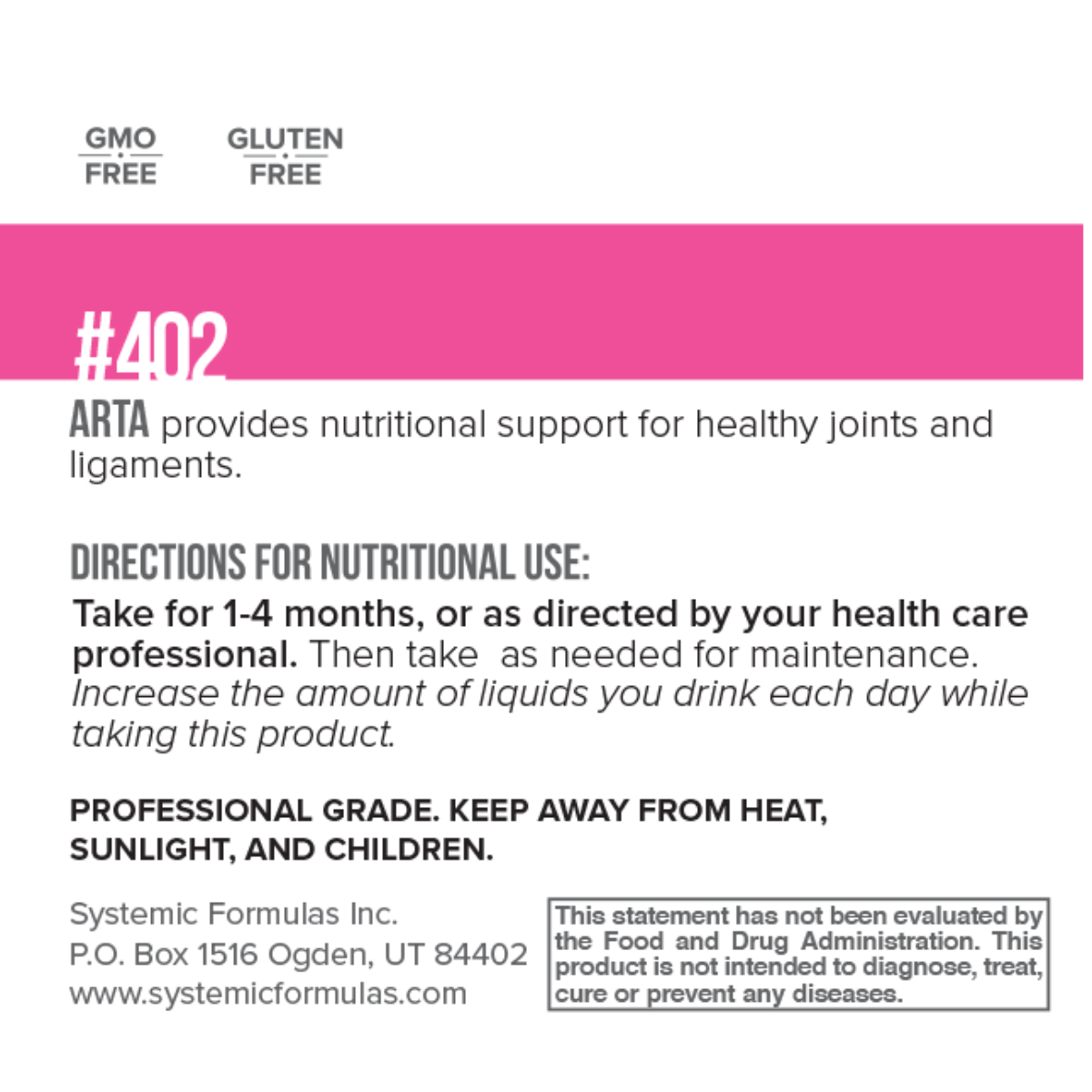 The ARTA formula is designed to support joint mobility, flexibility, and overall comfort using a powerful combination of natural botanicals and key biochemical nutrients.