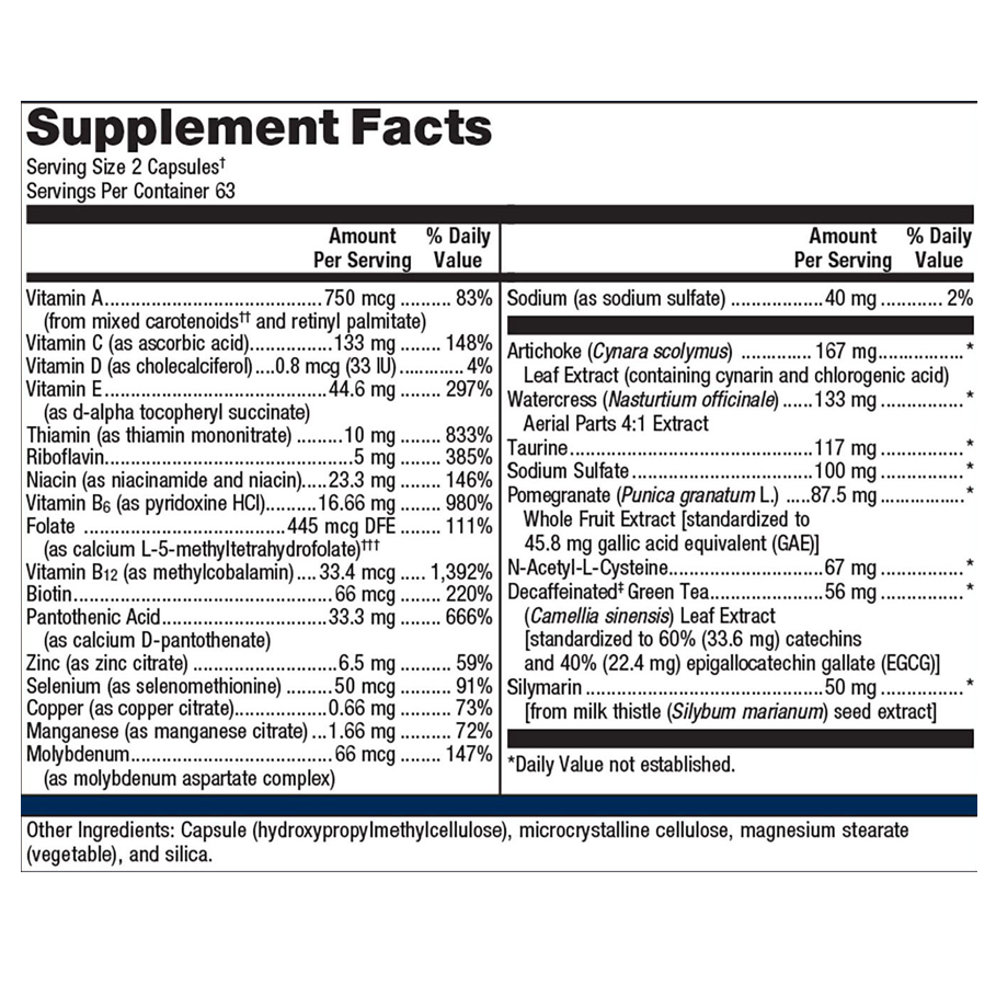 AdvaClear  126 Capsules by Metagenics Ingredients Label