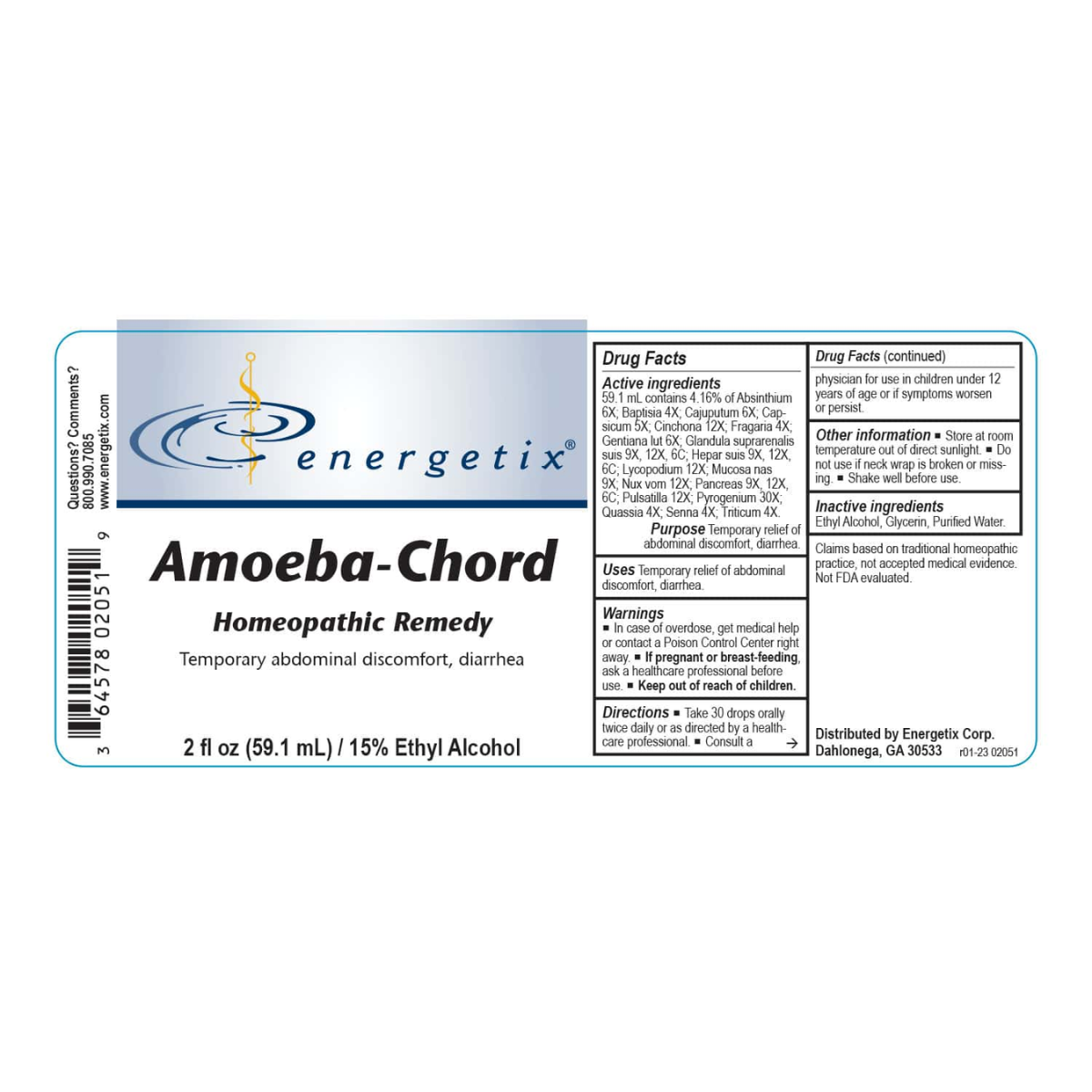 Energetix Amoeba-Chord homeopathic remedy label on a white background