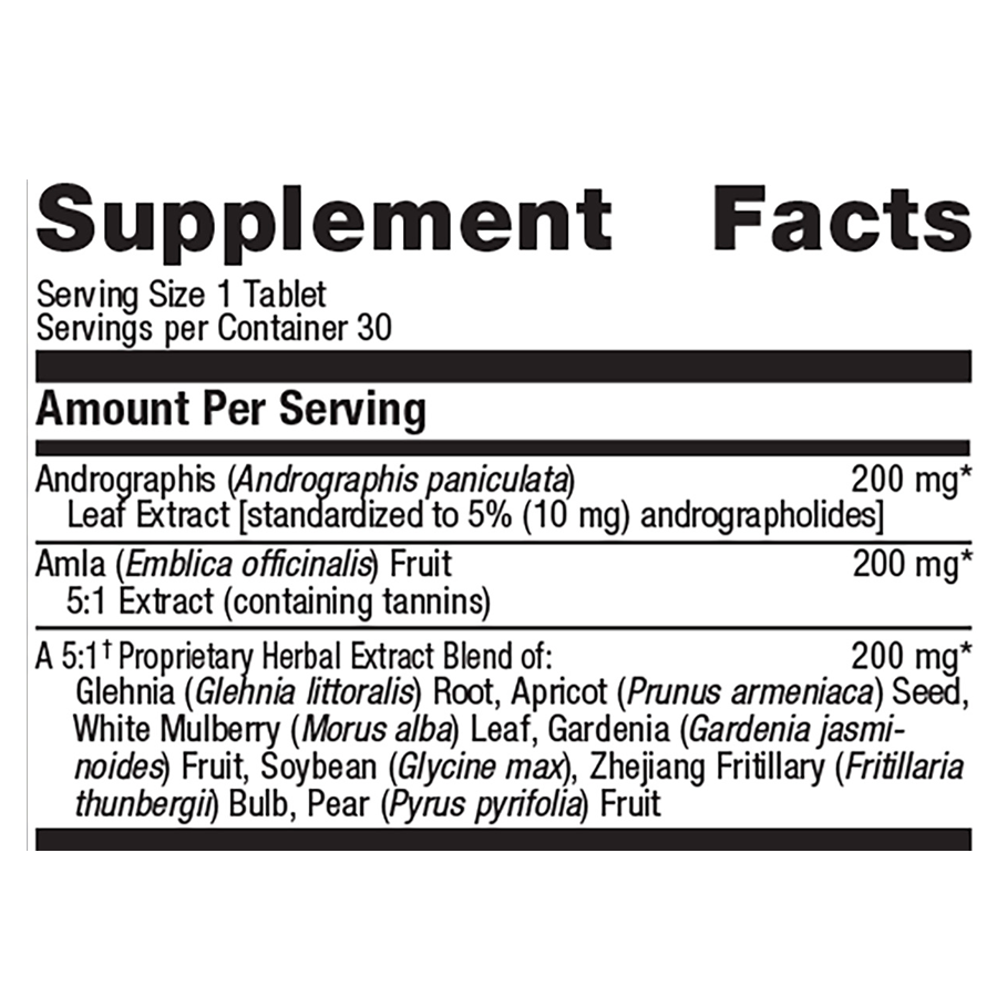 Andrographis Plus 200mg by Metagenics Ingredients Label