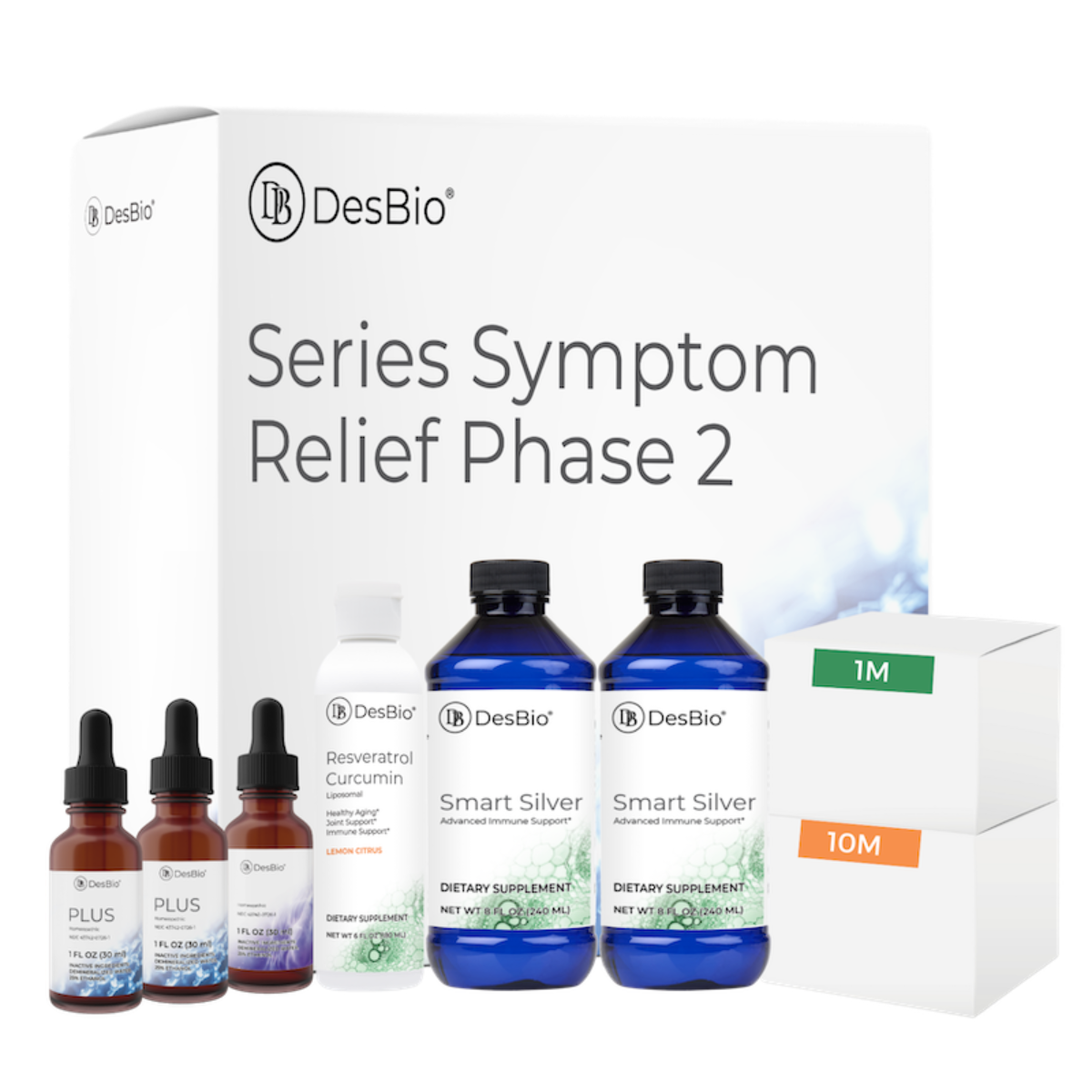 BOBA Phase 2 Symptom Relief package by DesBio with homeopathic formulas, dietary supplements, and practitioner guide.
