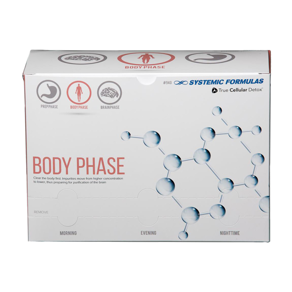 The BODY PHASE intensifies your detoxification journey by boosting Phase II methylation and glutathione production, crucial for enhanced biochemical toxin elimination. 