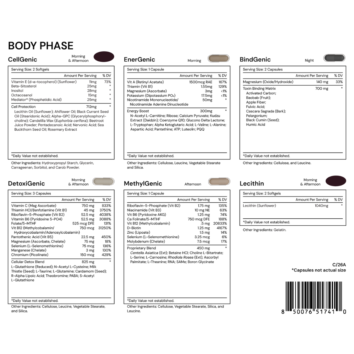 The BODY PHASE intensifies your detoxification journey by boosting Phase II methylation and glutathione production, crucial for enhanced biochemical toxin elimination. 