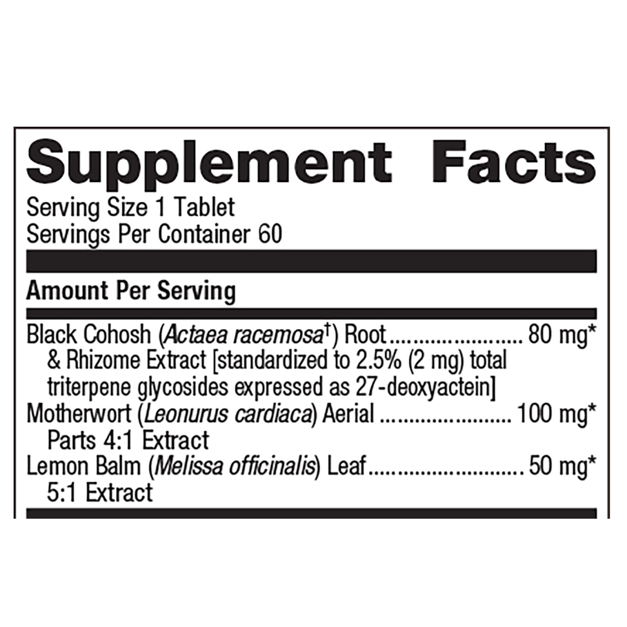 Black Cohosh Plus by Metagenics Ingredients Label