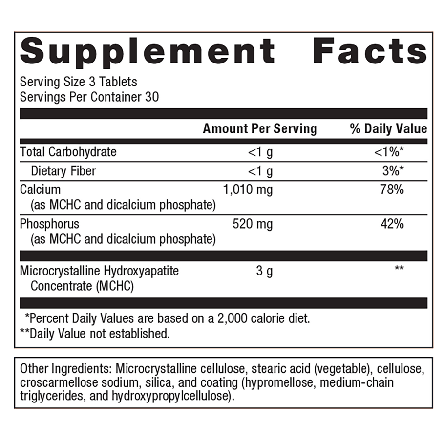 Bone Builder Extra Strength 90 Tablets  (formerly Cal Apatite 1000) by Metagenics Ingredients Label