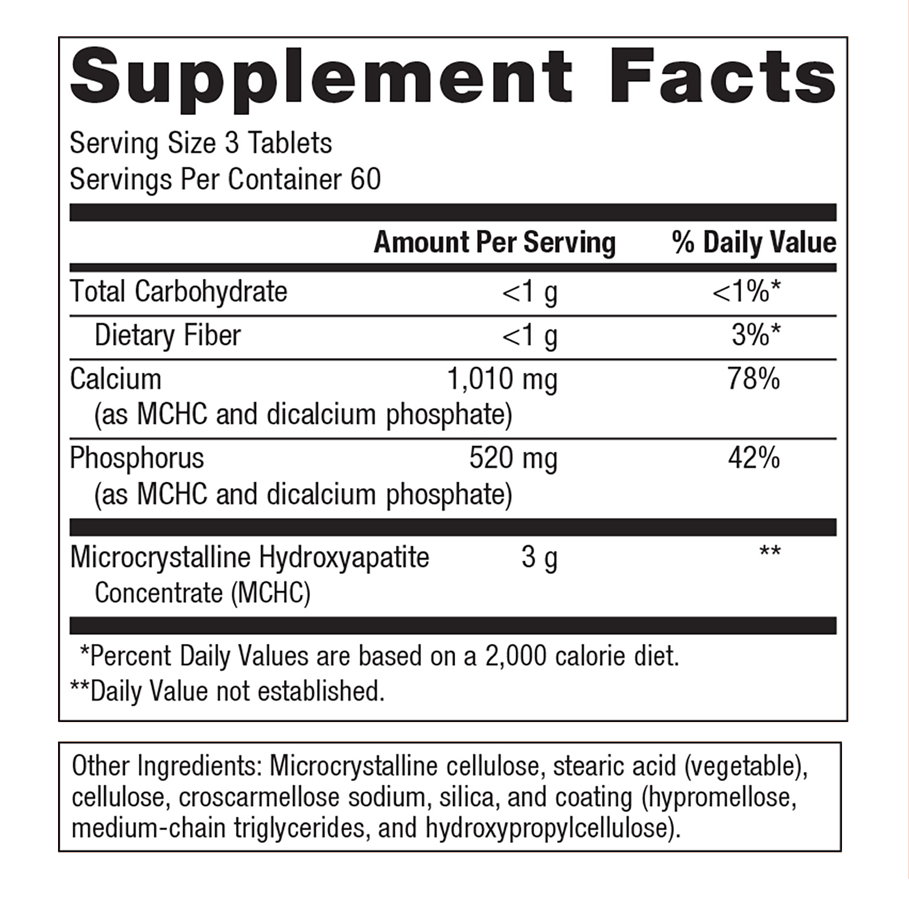 Bone Builder Extra Strength 180 Tablets  (formerly Cal Apatite 1000) by Metagenics Ingredients Label