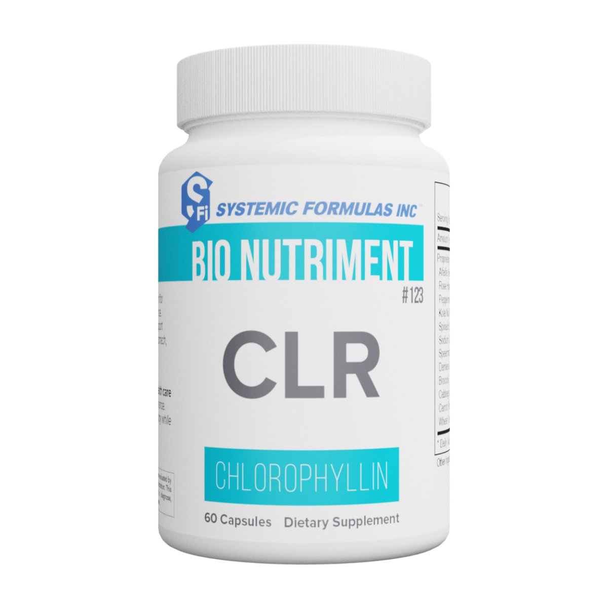 Systemic Formulas CLR, CLR Chlorophyllium, chlorophyll supplement, mucous membrane support, digestive support supplement, liver cleansing support, alkalizing supplement, sodium copper chlorophyll, green food supplement, gluten-free chlorophyll formula.