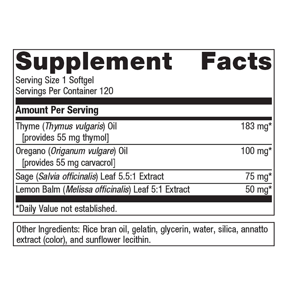 Candibactin-AR 120 Softgels by Metagenics Ingredients Label