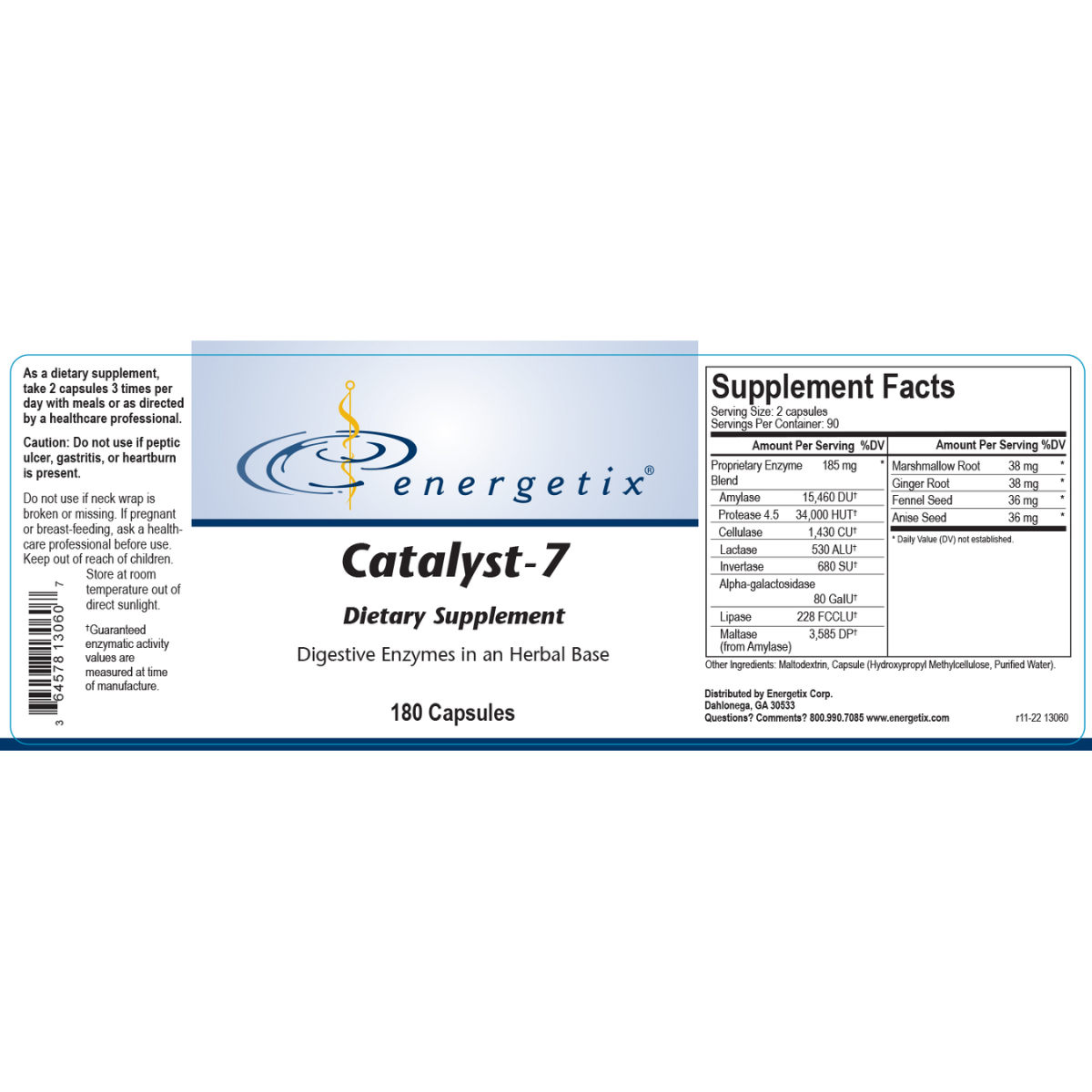 Energetix Catalyst-7 dietary supplement label on a white background