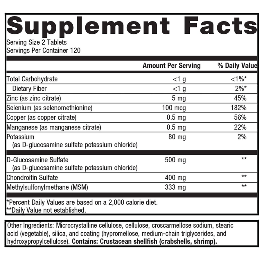ChondroCare by Metagenics Ingredients Label