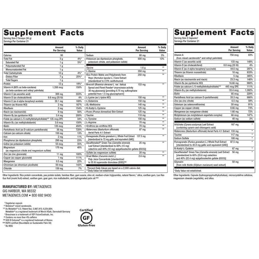 Clear Change 10 Day Program with UltraClear RENEW by Metagenics - Vanilla Ingredients Label