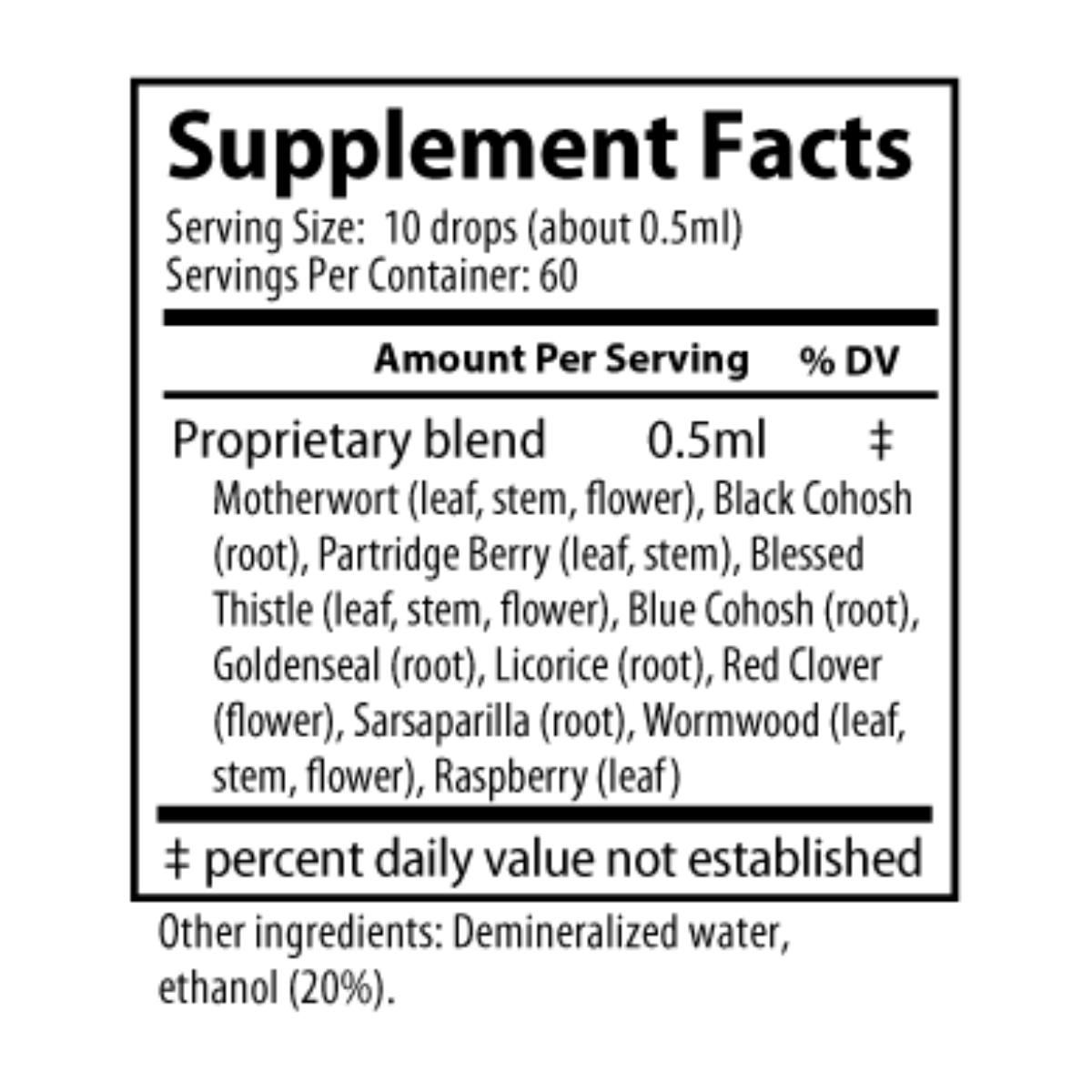 Supplement facts label with ingredients listed on a white background