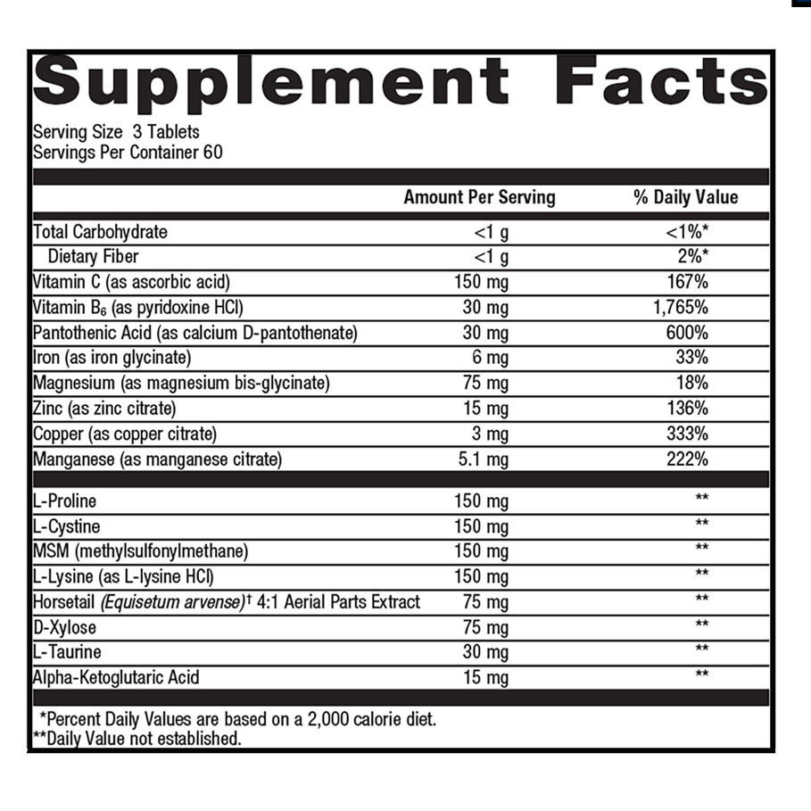Collagenics by Metagenics Ingredients Label
