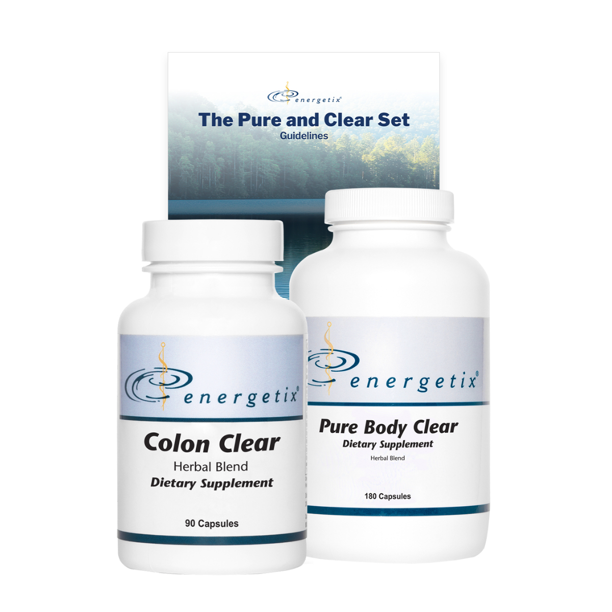 Colon Clear & Pure Body Clear Set w/ manual by Energetix, herbal supplement, bowel function, normal bowel function, bloating, constipation, primary elimination pathways, liver health, kidney function, gallbladder