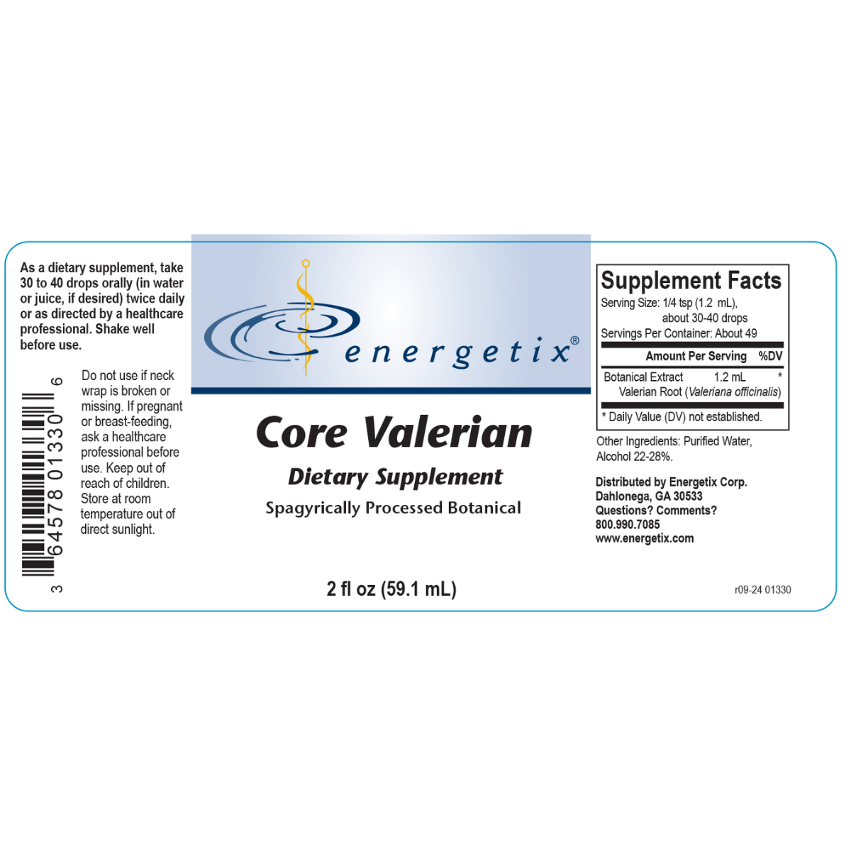 Core Valerian is a spagyrically processed botanical extract of Valeriana officinalis used to maintain a relaxed state and healthy sleep.*