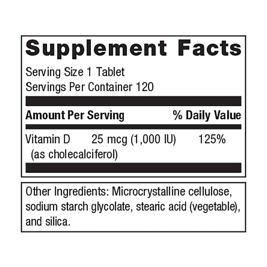 D3 1000 by Metagenics Ingredients Label