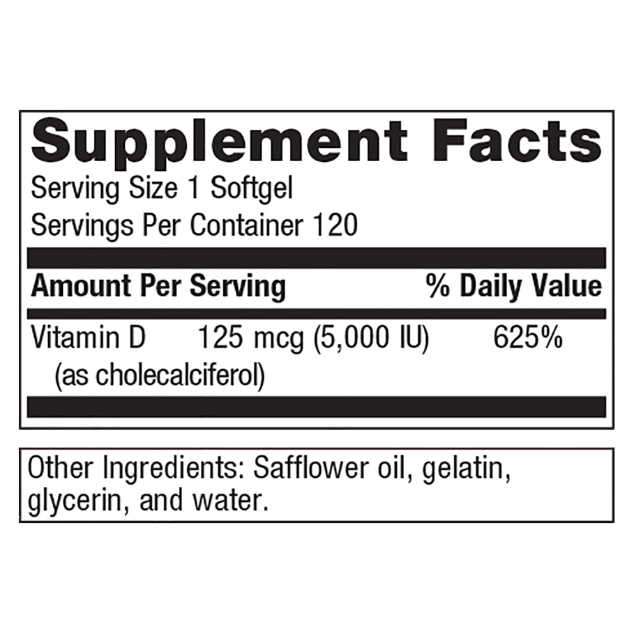 D3 5000 by Metagenics Ingredients Label