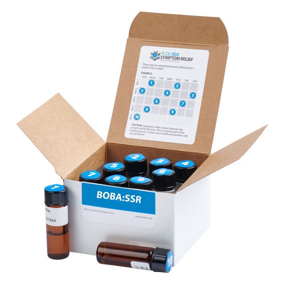BOBA:SSR formerly Borrelia-Babesia Series Therapy (Symptom Relief) by Desbio,  series symptom relief, temporary relief of symptoms related to Lyme disease including rash, fever, chills, fatigue, migratory joint pain, memory loss, sleep problems, and rapid heart beat