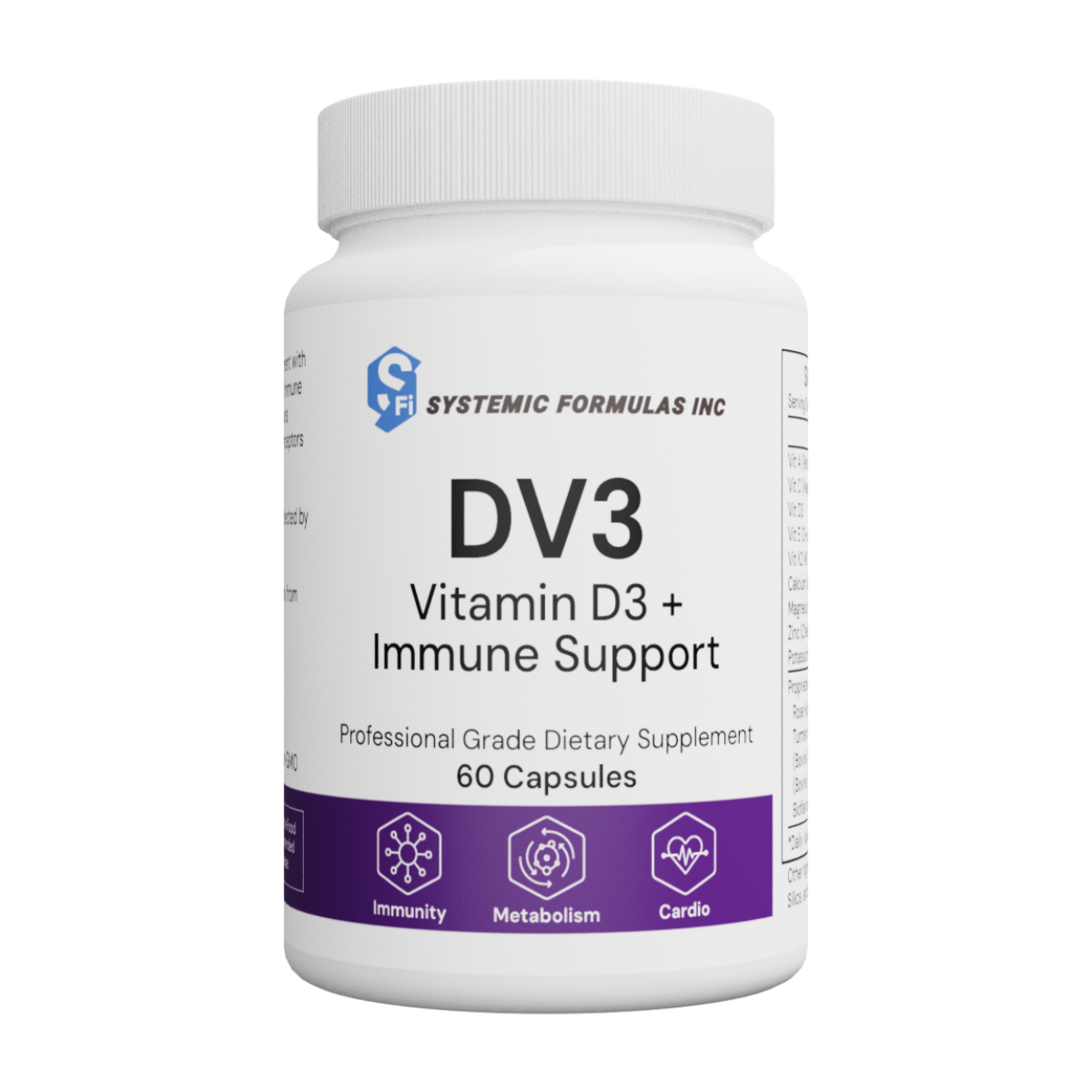 Systemic Formulas DV3 vitamin D3 plus immune support dietary supplement, 60 capsules