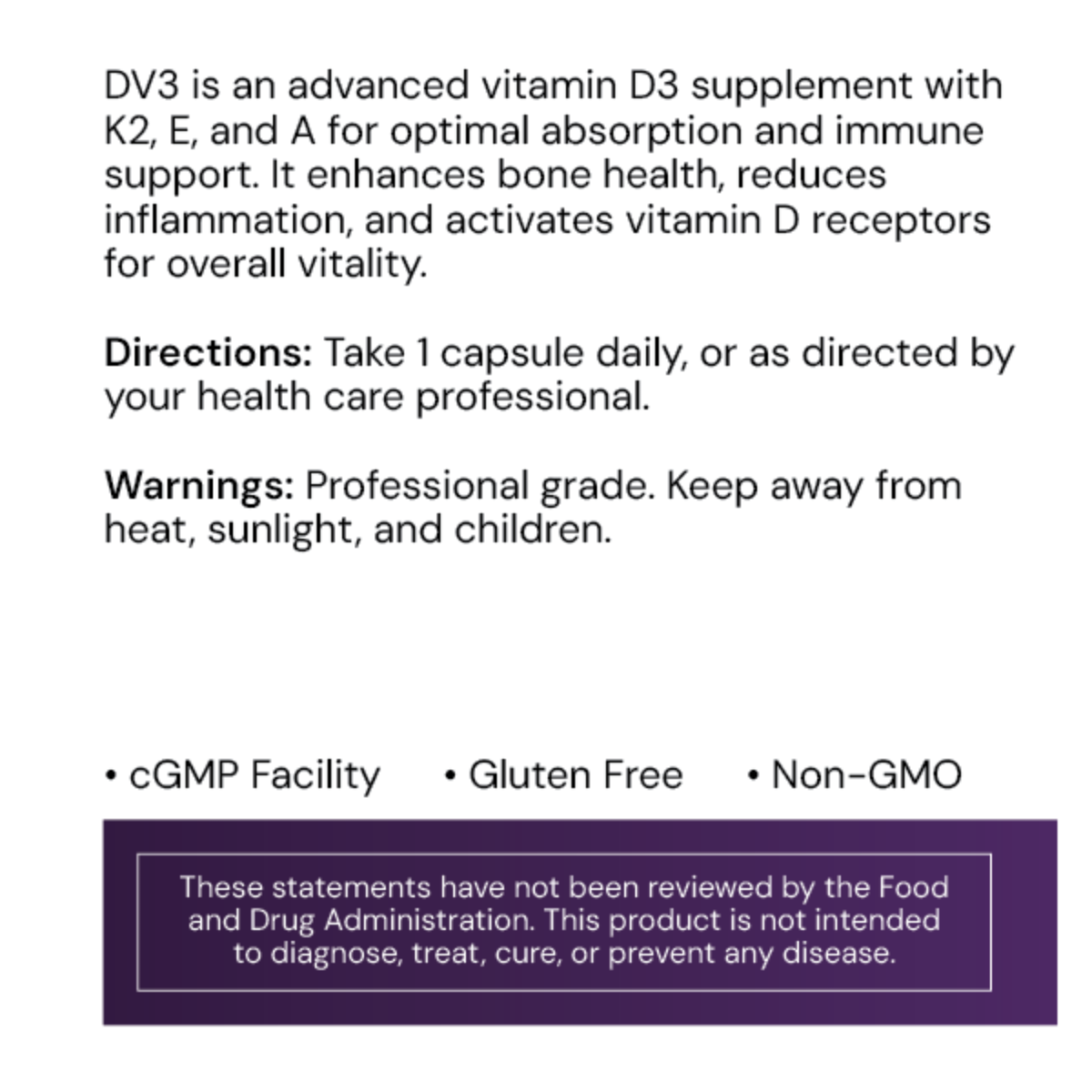 Systemic Formulas DV3 vitamin D3 plus immune support dietary supplement, 60 capsules