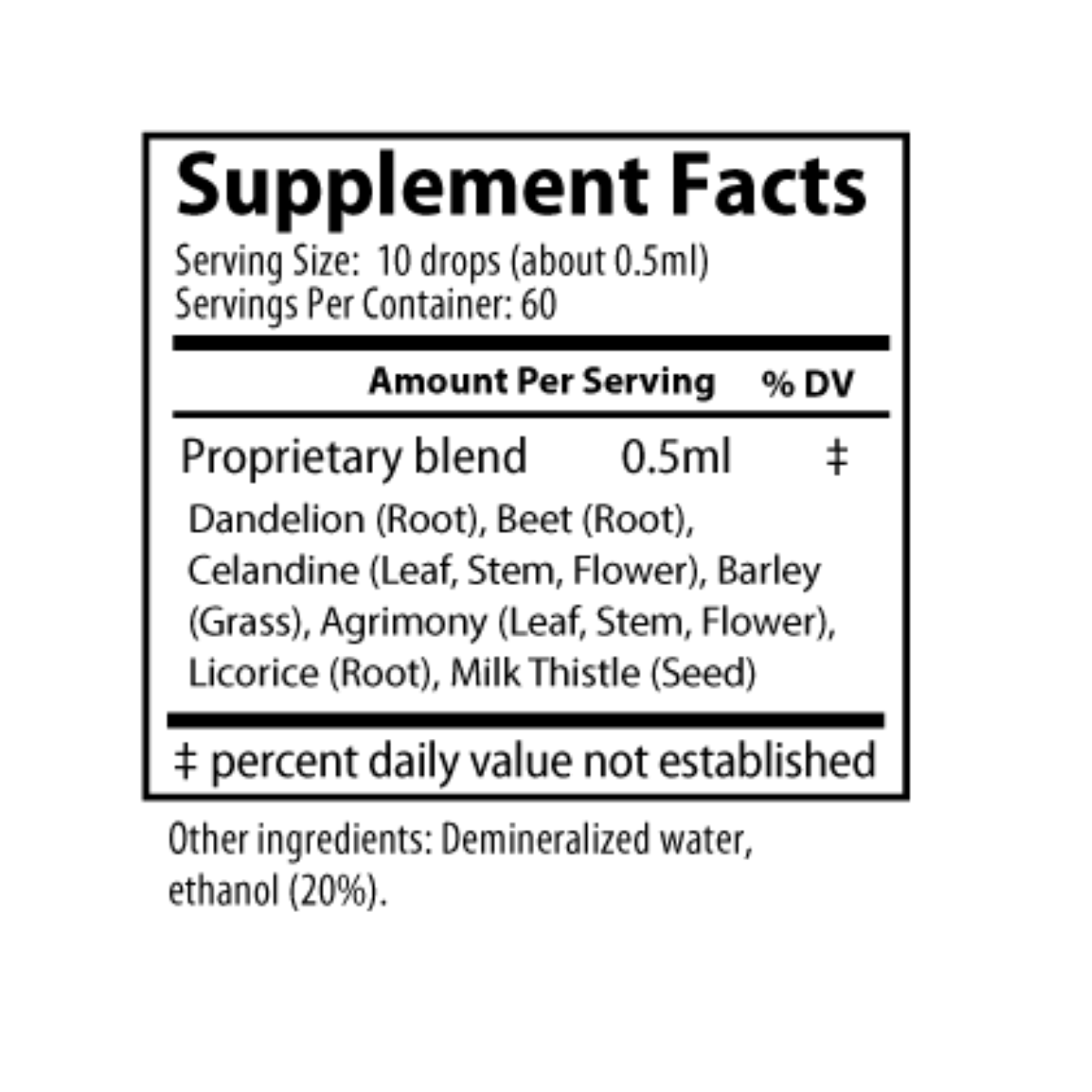 Supplement facts label with ingredients listed on a white background