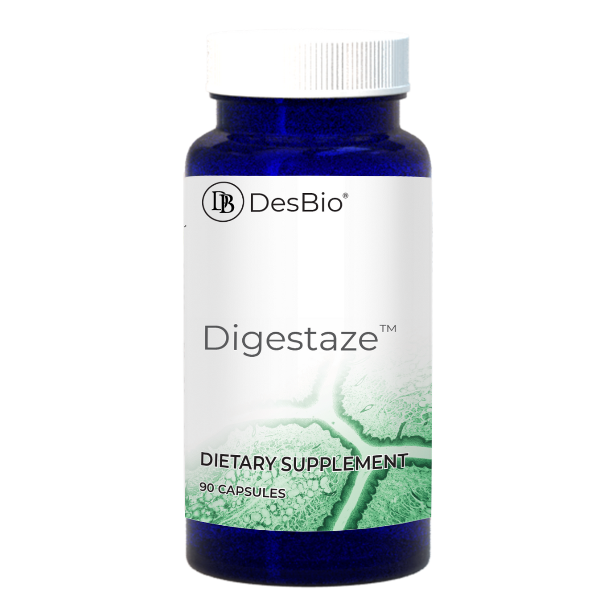 Digestaze by DesBio is a concentrated, broad-spectrum, vegetarian-source enzyme supplement for the support of healthy digestion of macronutrients.