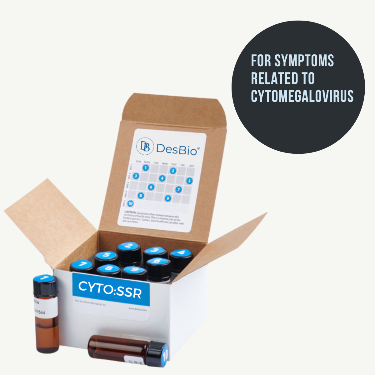 CYTO:SSR (formerly Cytomegalovirus Series Therapy) by DesBio for the temporary relief of symptoms related to Cytomegalovirus including fever, flu-like symptoms, fatigue, rash and chills.